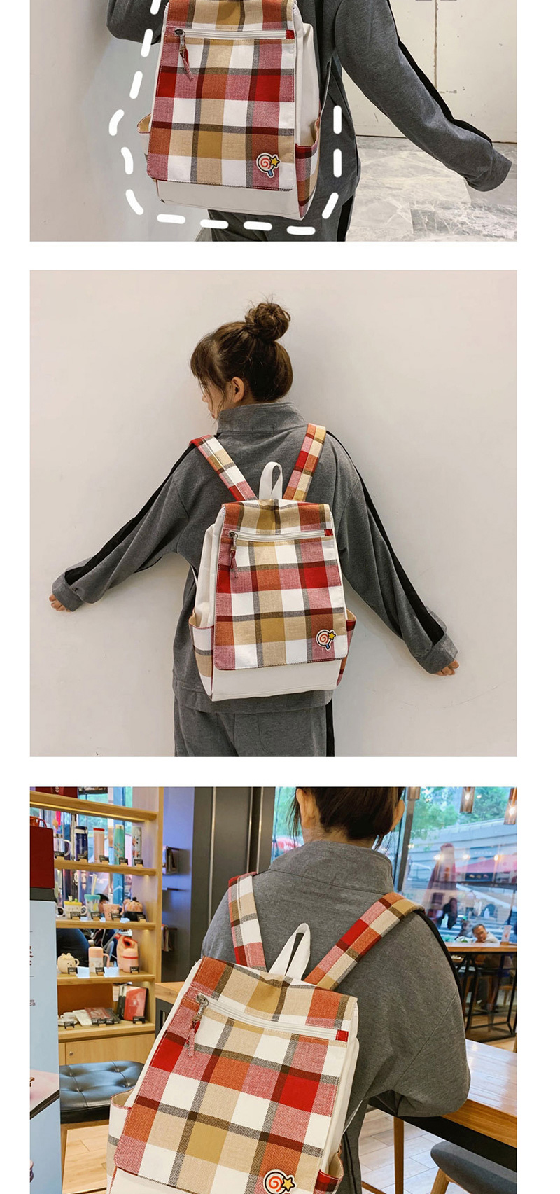 Fashion Khaki Canvas Plaid Backpack,Backpack