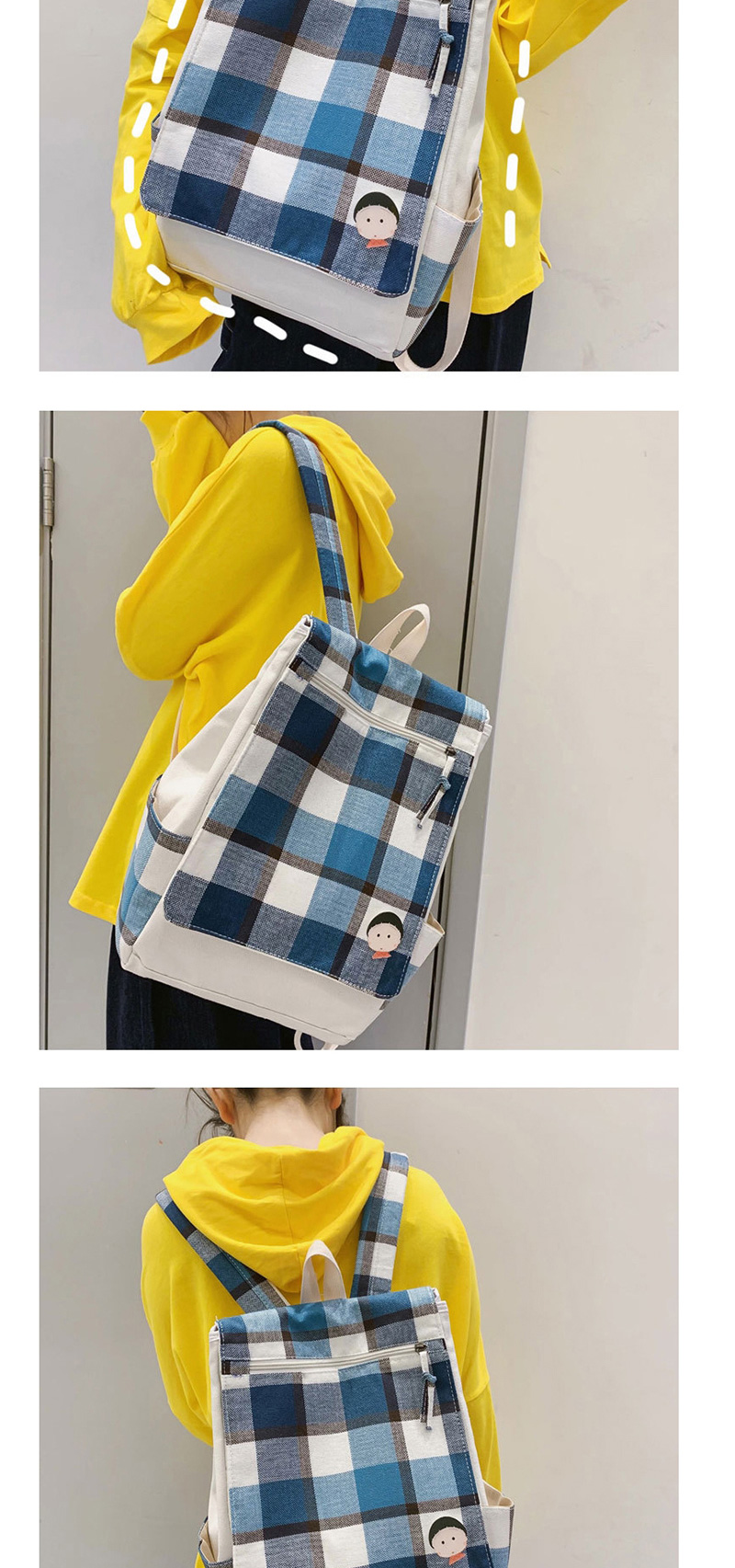 Fashion Navy Blue Canvas Plaid Backpack,Backpack