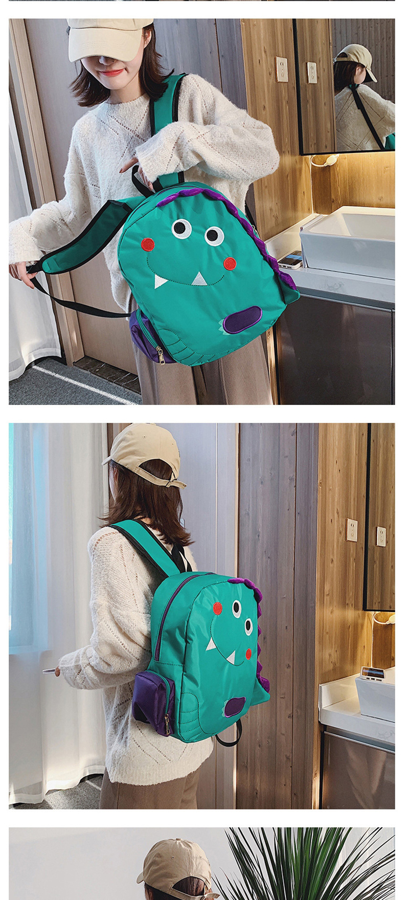Fashion Small Blue Green Cartoon Dinosaur Oxford Backpack,Backpack