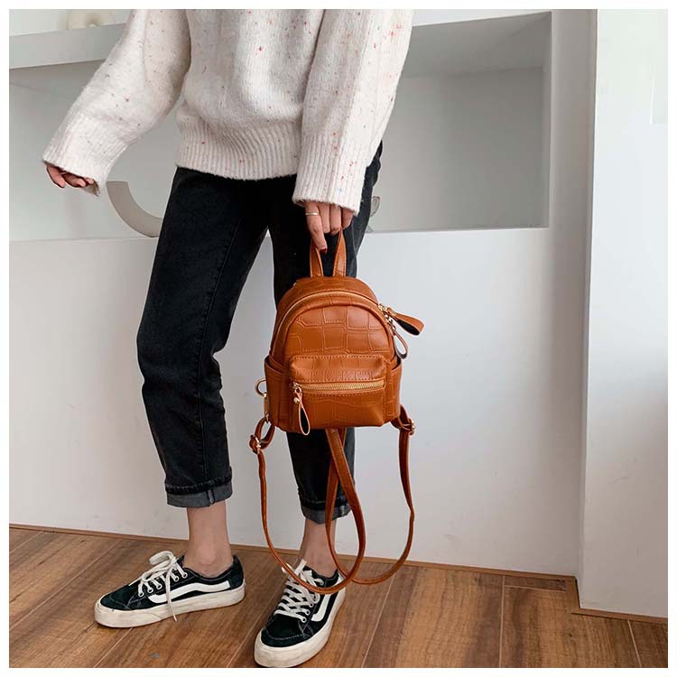 Fashion Brown Pu Leather Stone Shoulder Bag,Backpack