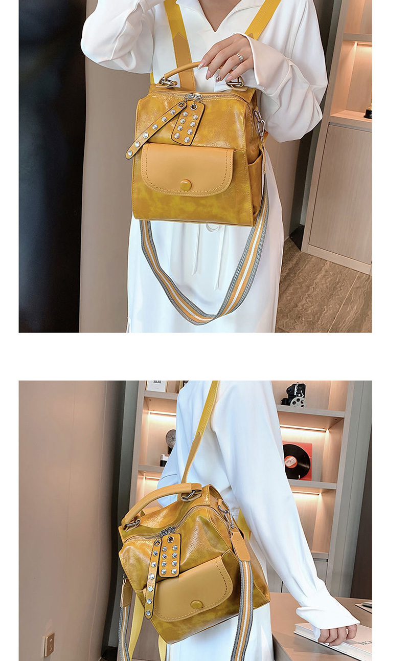 Fashion Yellow Rivet Oil Skinny Shoulder Shoulder Bag,Handbags