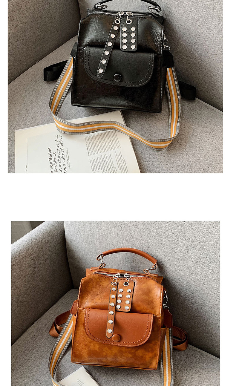 Fashion Yellow Brown Rivet Oil Skinny Shoulder Shoulder Bag,Handbags