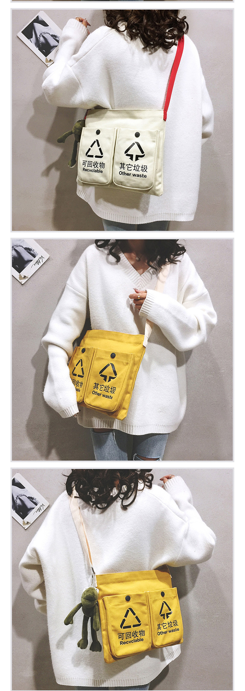 Fashion Yellow Multi-pocket Canvas Portable Messenger Bag,Handbags