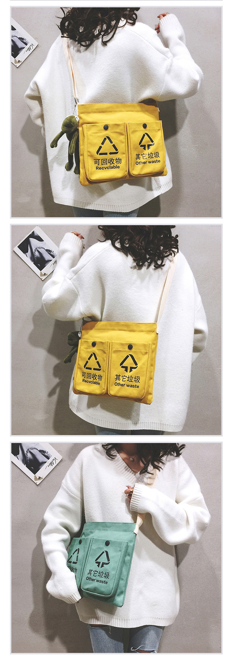 Fashion Black Multi-pocket Canvas Portable Messenger Bag,Handbags
