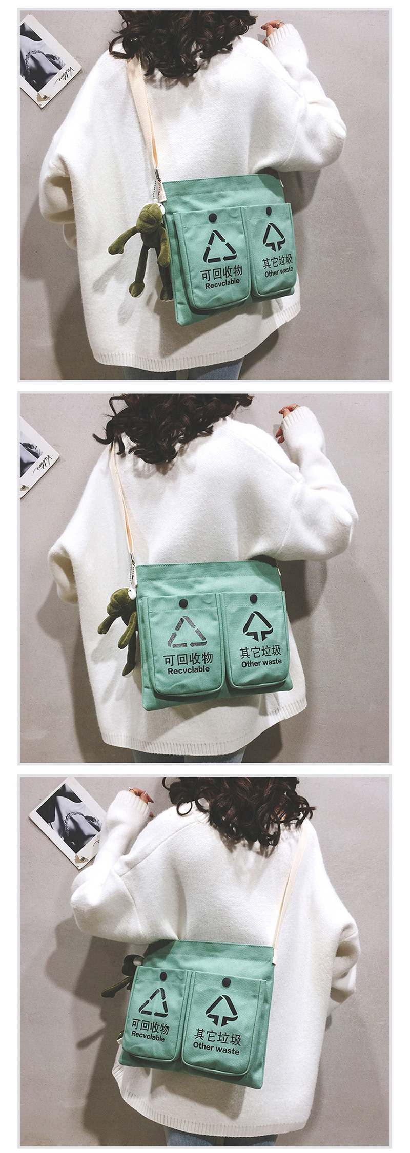 Fashion Green Multi-pocket Canvas Portable Messenger Bag,Handbags