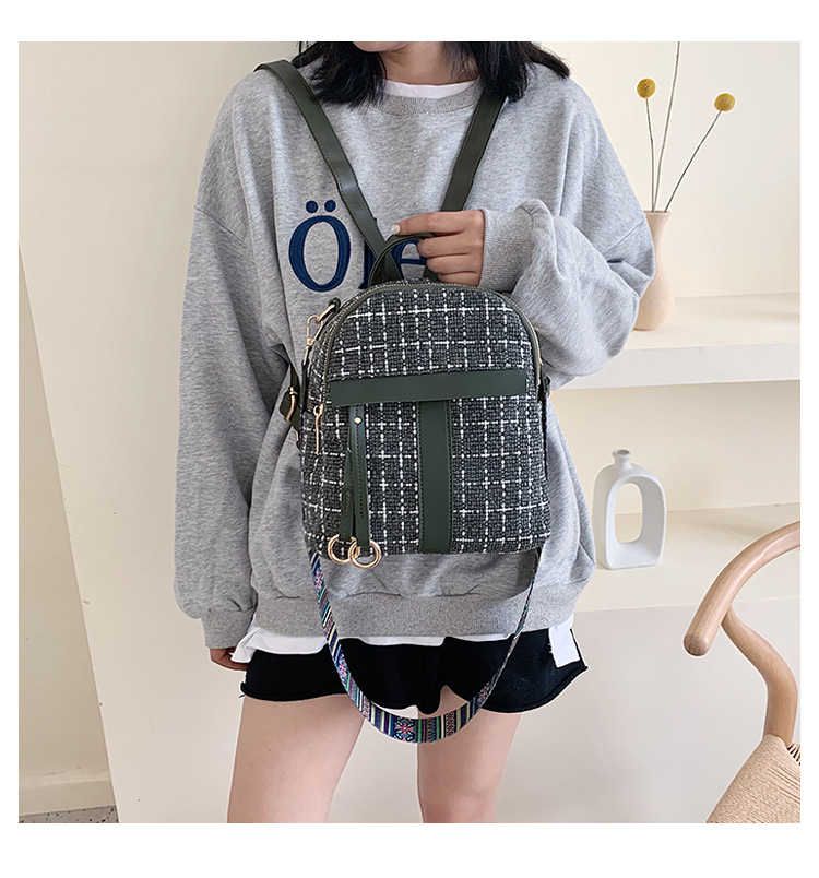 Fashion Green Woolen Plaid Shoulder Bag,Backpack
