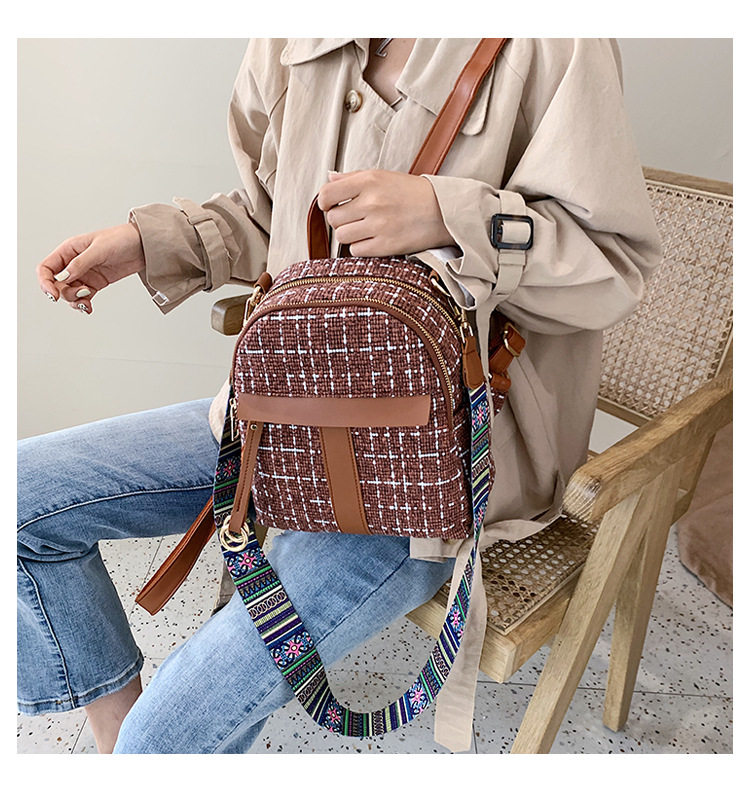 Fashion Brown Woolen Plaid Shoulder Bag,Backpack