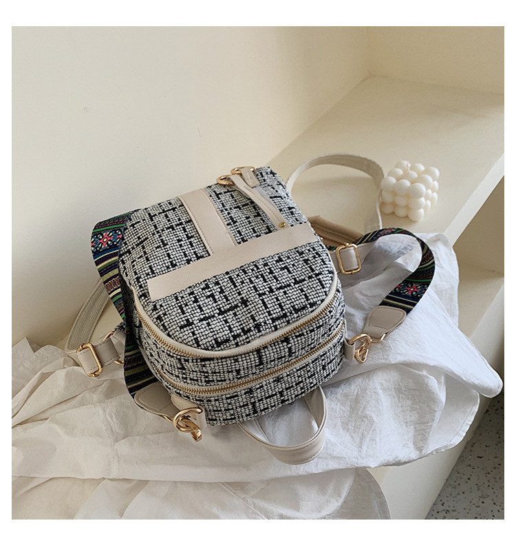 Fashion White Woolen Plaid Shoulder Bag,Backpack