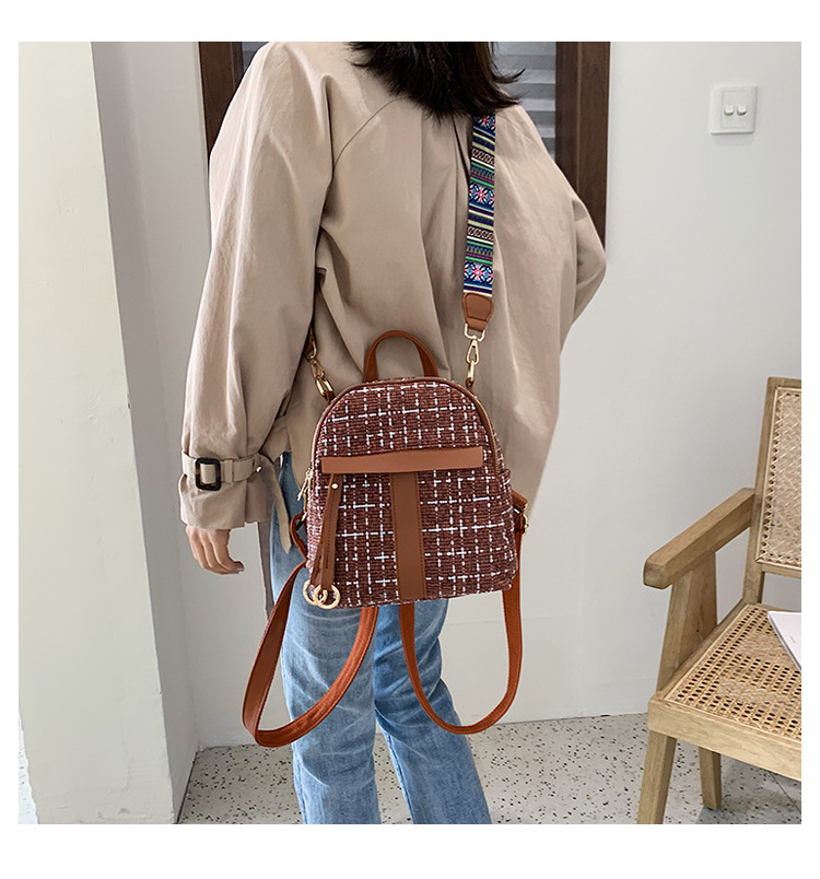 Fashion Brown Woolen Plaid Shoulder Bag,Backpack