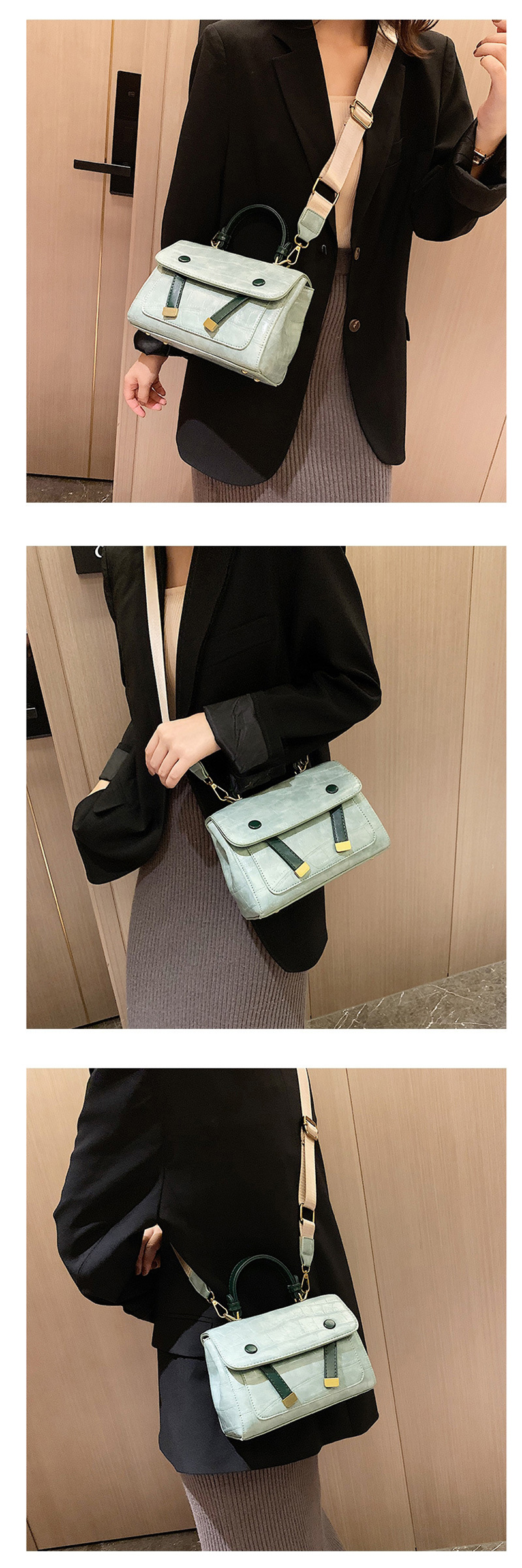 Fashion Green Embroidered Line Stone Pattern Shoulder Bag,Handbags