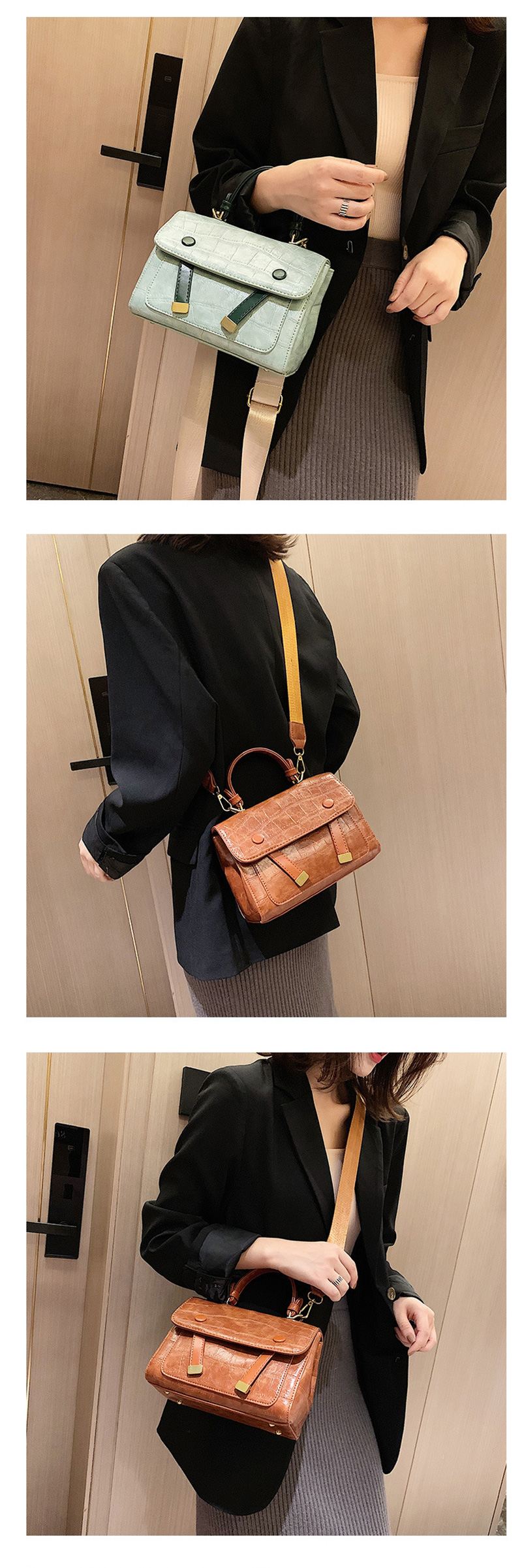 Fashion Brown Embroidered Line Stone Pattern Shoulder Bag,Handbags