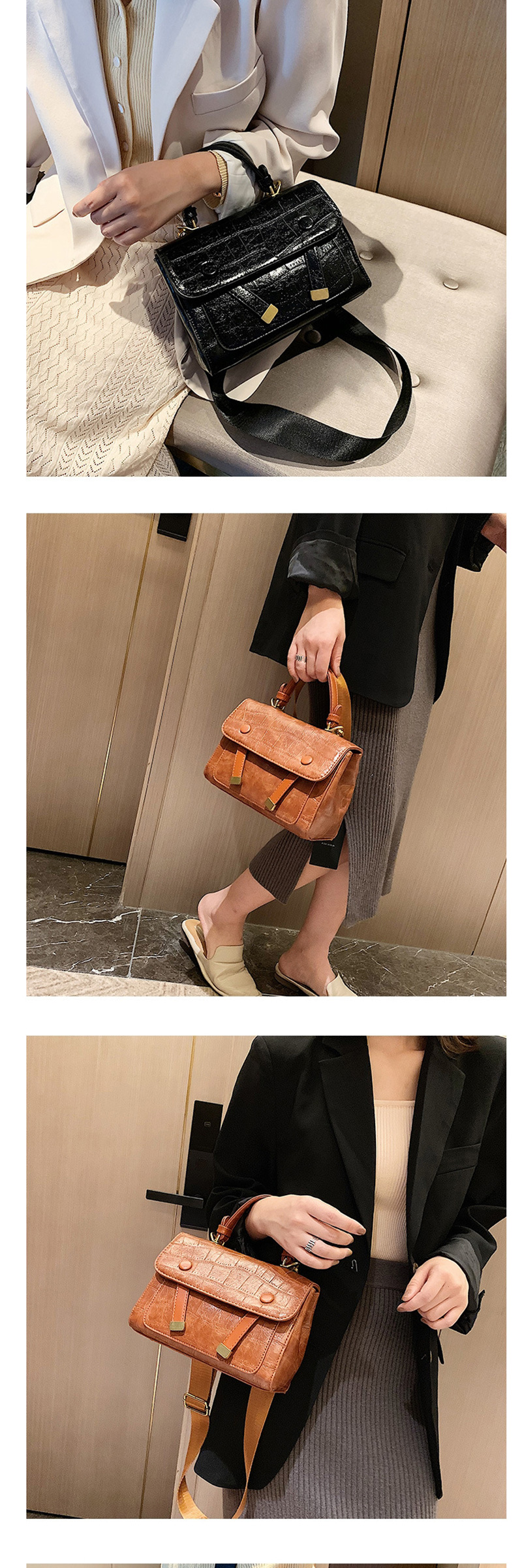 Fashion Brown Embroidered Line Stone Pattern Shoulder Bag,Handbags