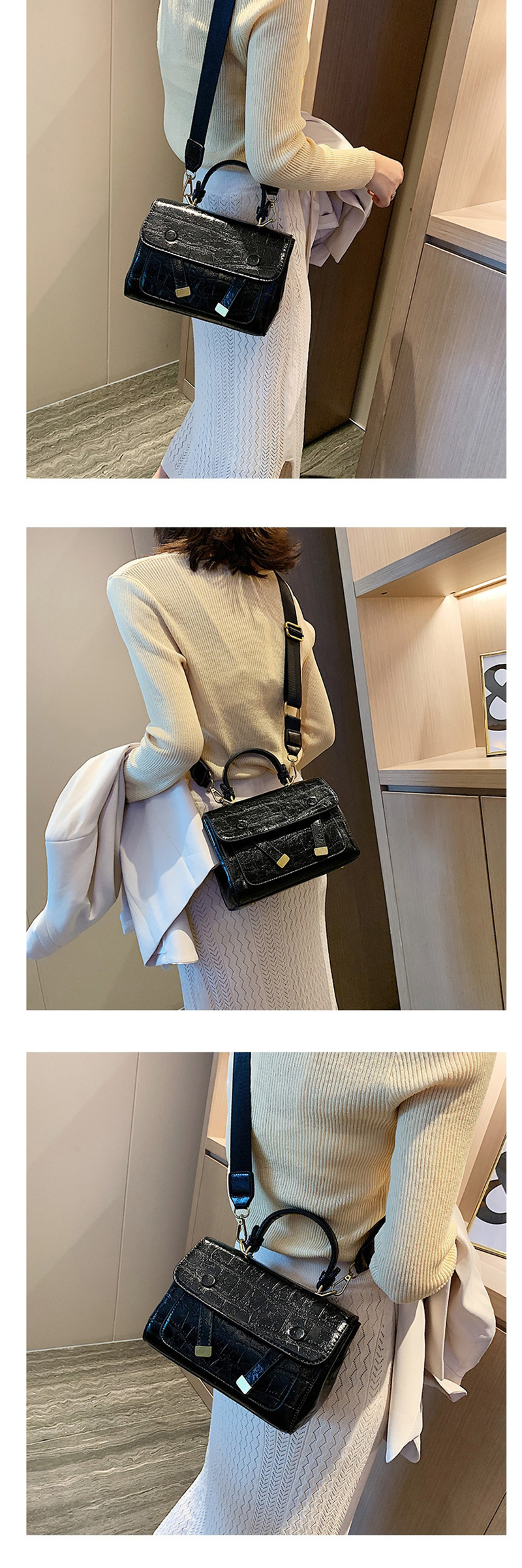 Fashion Black Embroidered Line Stone Pattern Shoulder Bag,Handbags