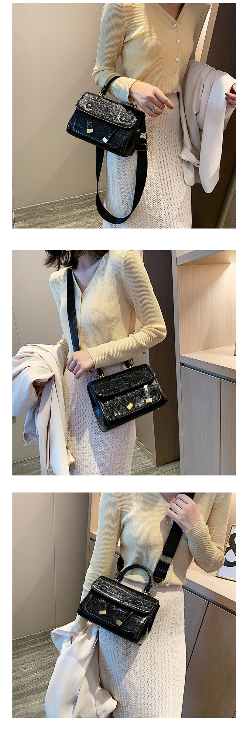 Fashion Black Embroidered Line Stone Pattern Shoulder Bag,Handbags