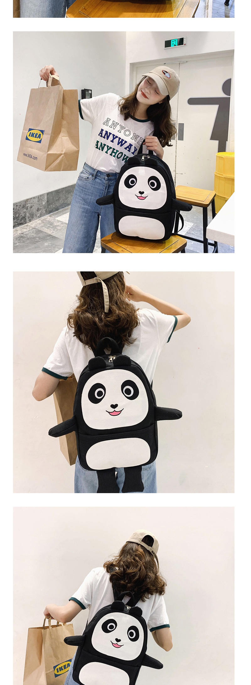 Fashion Black Panda Hand-painted Canvas Backpack,Backpack
