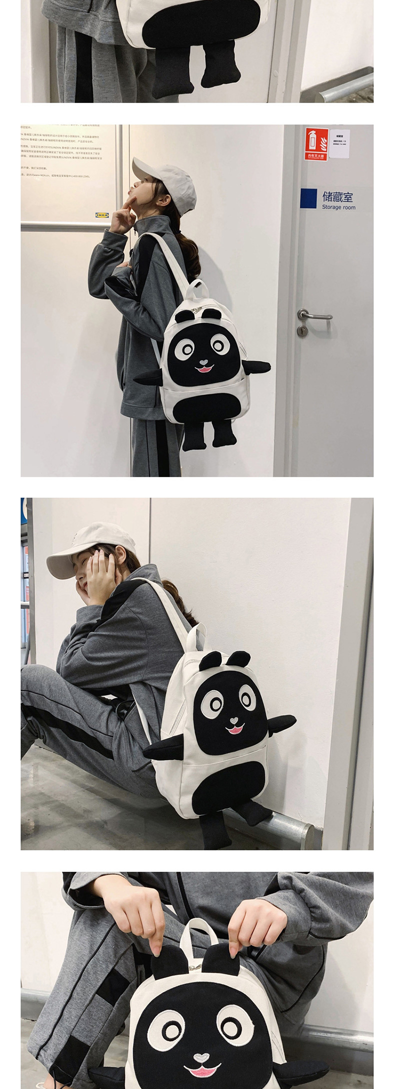 Fashion Black Panda Hand-painted Canvas Backpack,Backpack