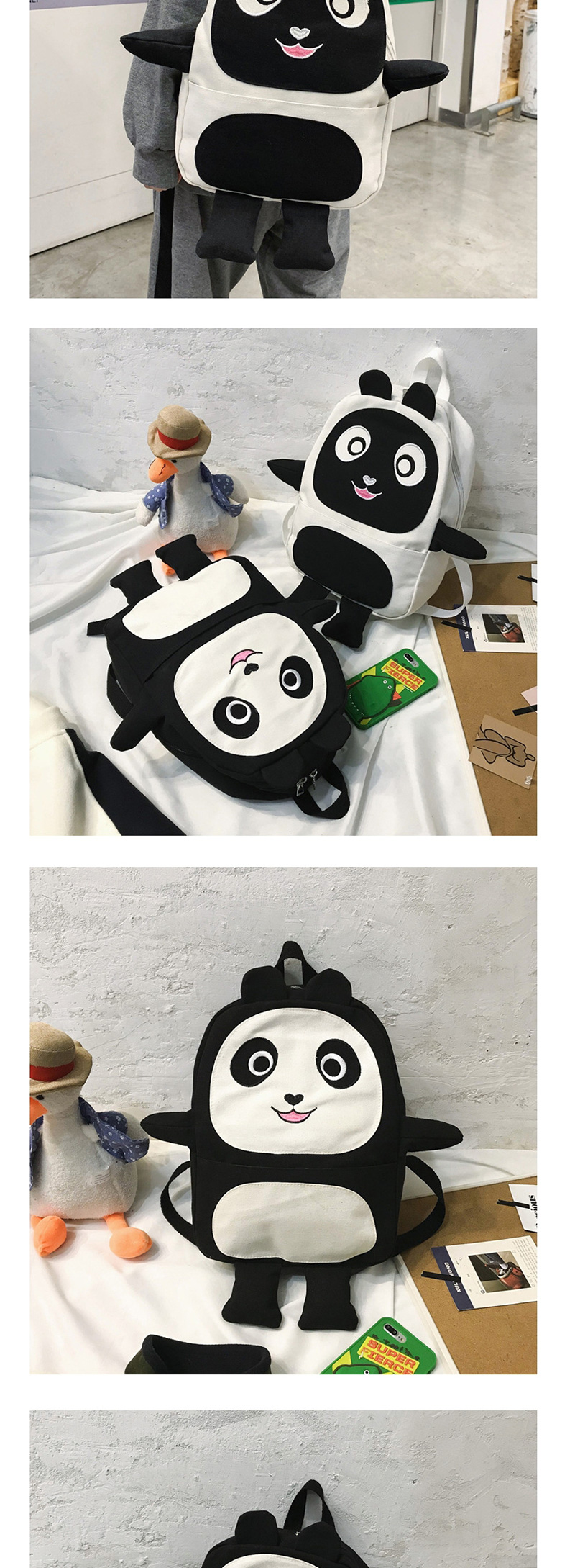 Fashion White Panda Hand-painted Canvas Backpack,Backpack