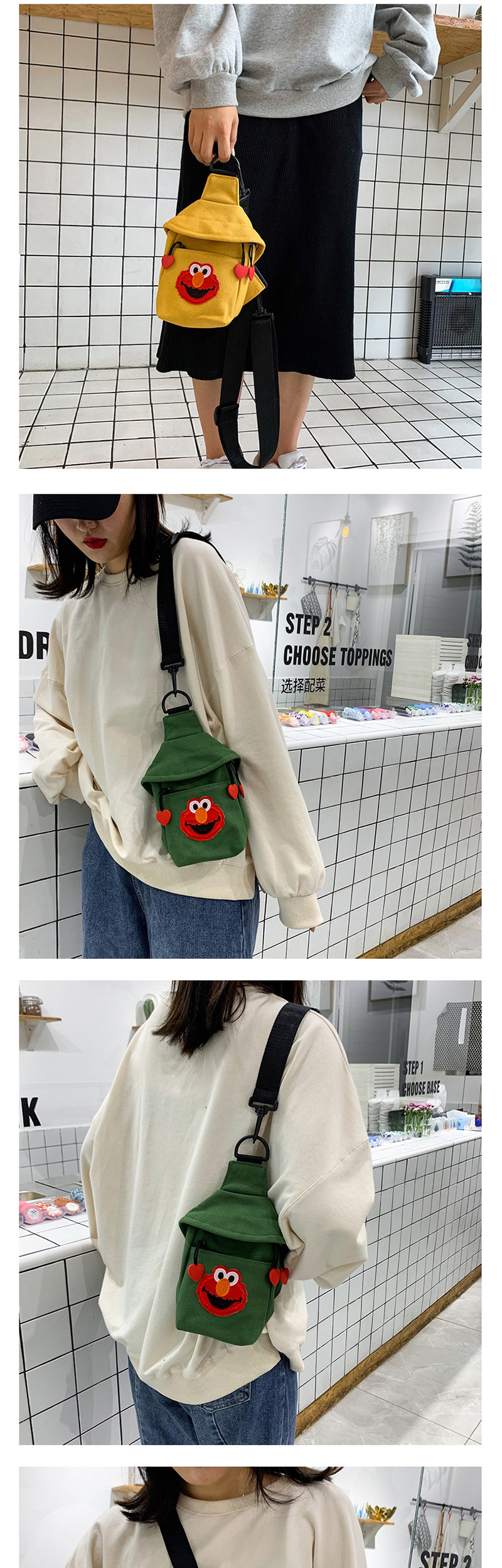 Fashion Green Canvas Cartoon Shoulder Messenger Bag,Shoulder bags