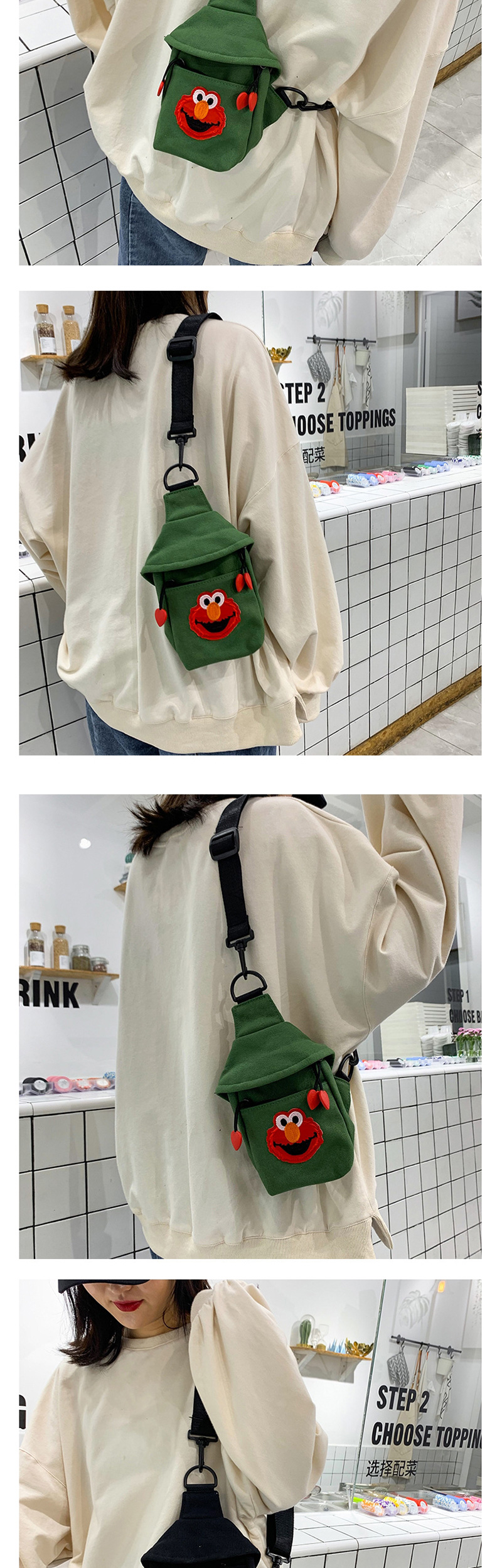 Fashion Green Canvas Cartoon Shoulder Messenger Bag,Shoulder bags