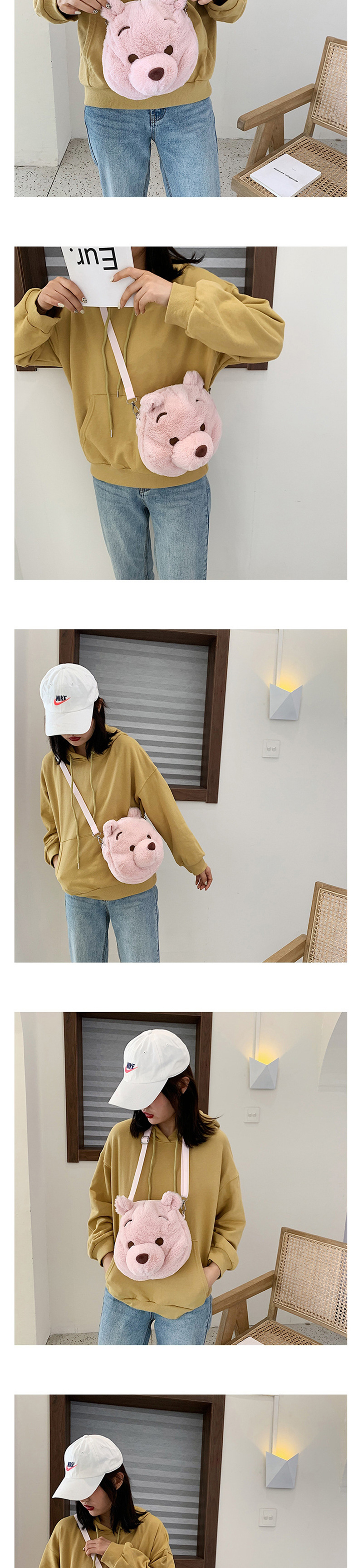 Fashion Pink Cartoon Chest Plush Shoulder Messenger Bag,Shoulder bags