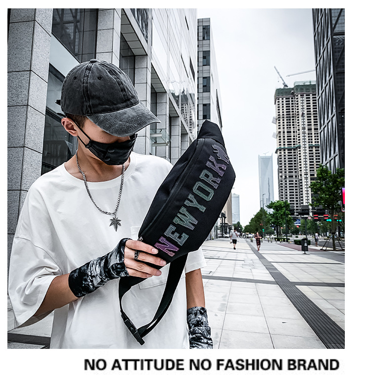 Fashion Black Reflective Letter Embroidery Crossbody Chest Bag,Shoulder bags