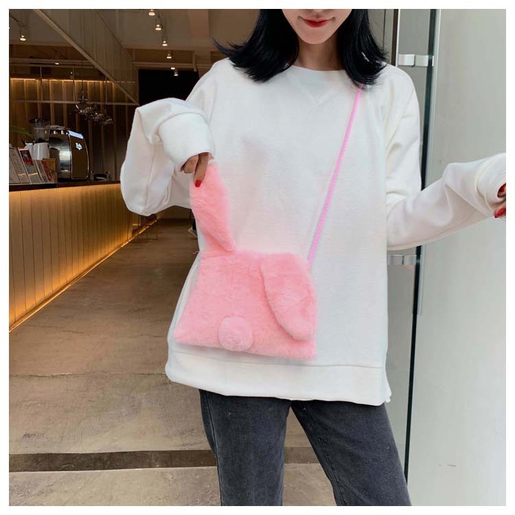 Fashion Pink Plush Rabbit Chain Shoulder Messenger Bag,Shoulder bags