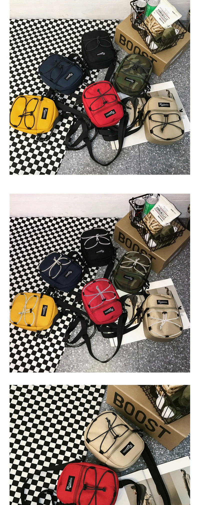 Fashion Rice Color Letter Printed Drawstring Crossbody Shoulder Bag,Shoulder bags