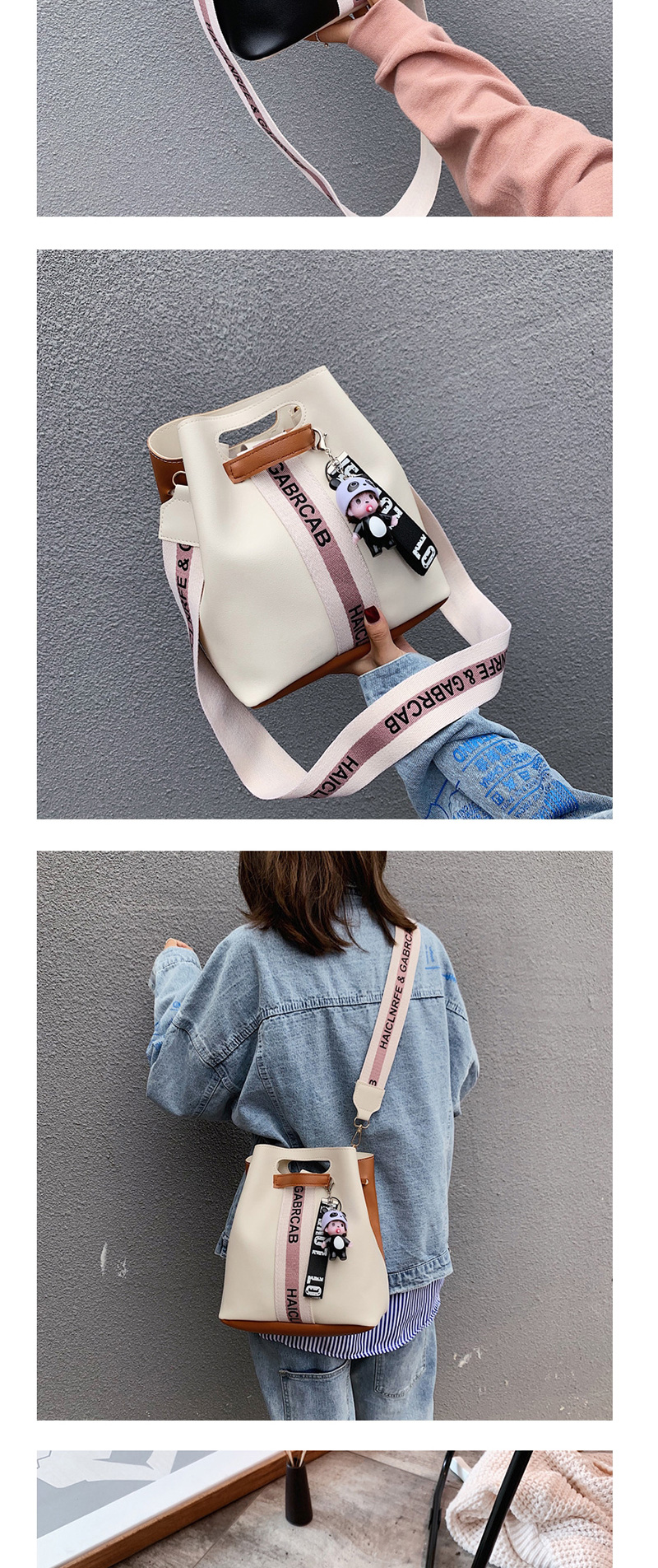 Fashion White Broadband Contrast Shoulder Crossbody Bag,Shoulder bags