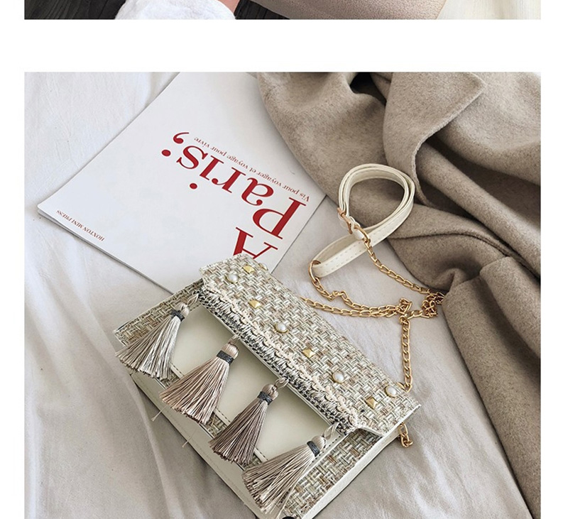 Fashion White Chain Tassel One Shoulder Messenger Bag,Shoulder bags