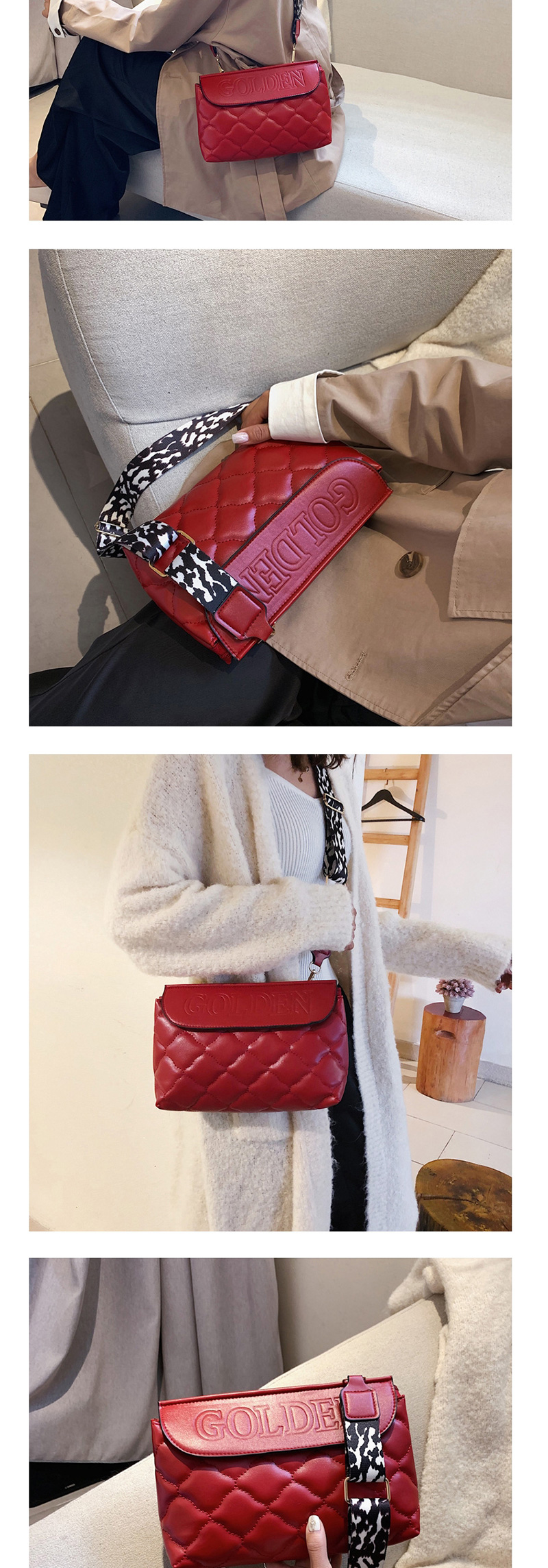 Fashion Red Embroidery Line Rhombic Hand Holding Messenger Bag,Shoulder bags