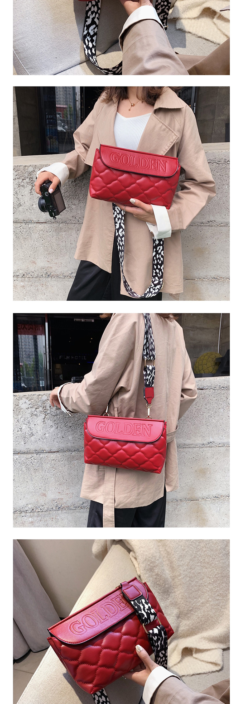 Fashion Red Embroidery Line Rhombic Hand Holding Messenger Bag,Shoulder bags