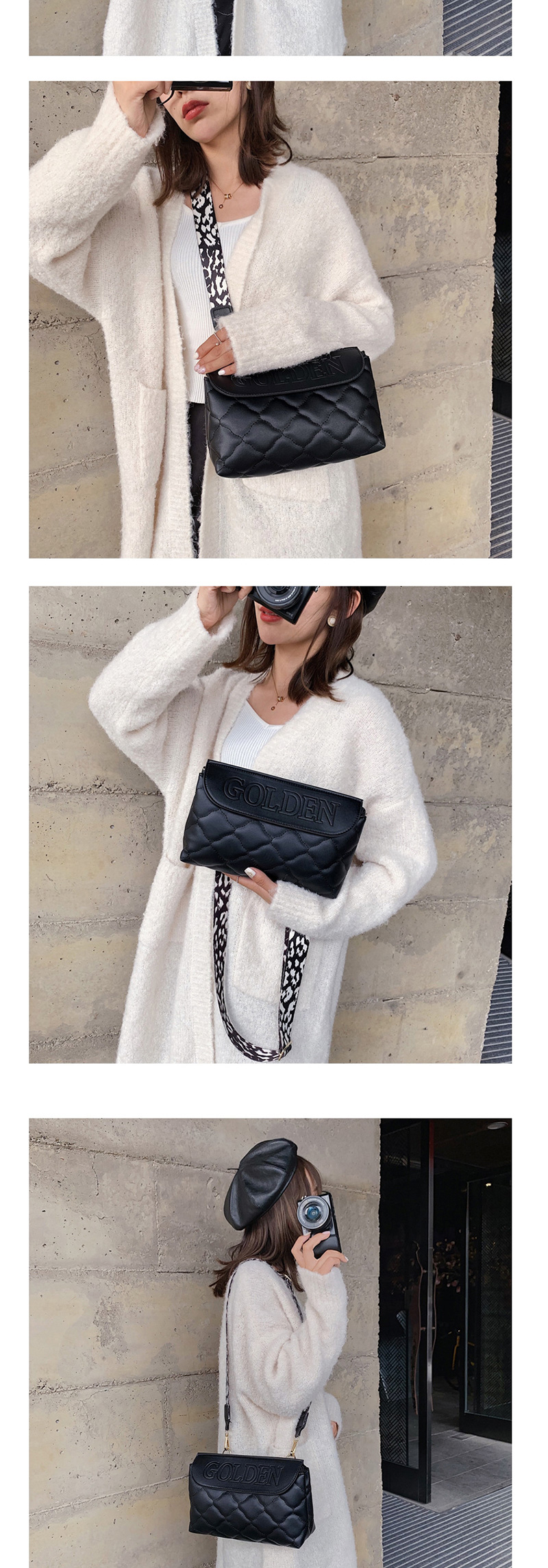 Fashion Black Embroidery Line Rhombic Hand Holding Messenger Bag,Shoulder bags
