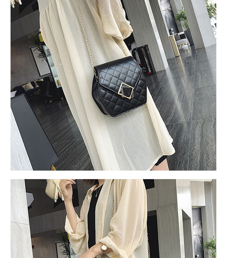 Fashion White Embroidery Thread Hex Square Lock Single Shoulder Diagonal Package,Shoulder bags