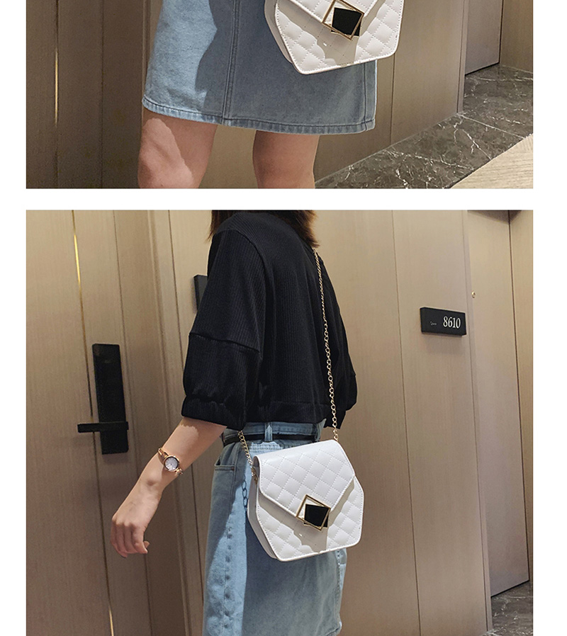 Fashion White Embroidery Thread Hex Square Lock Single Shoulder Diagonal Package,Shoulder bags
