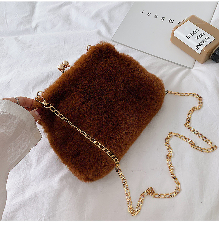 Fashion Khaki Leopard Pinch Plush Chain Shoulder Messenger Bag,Shoulder bags