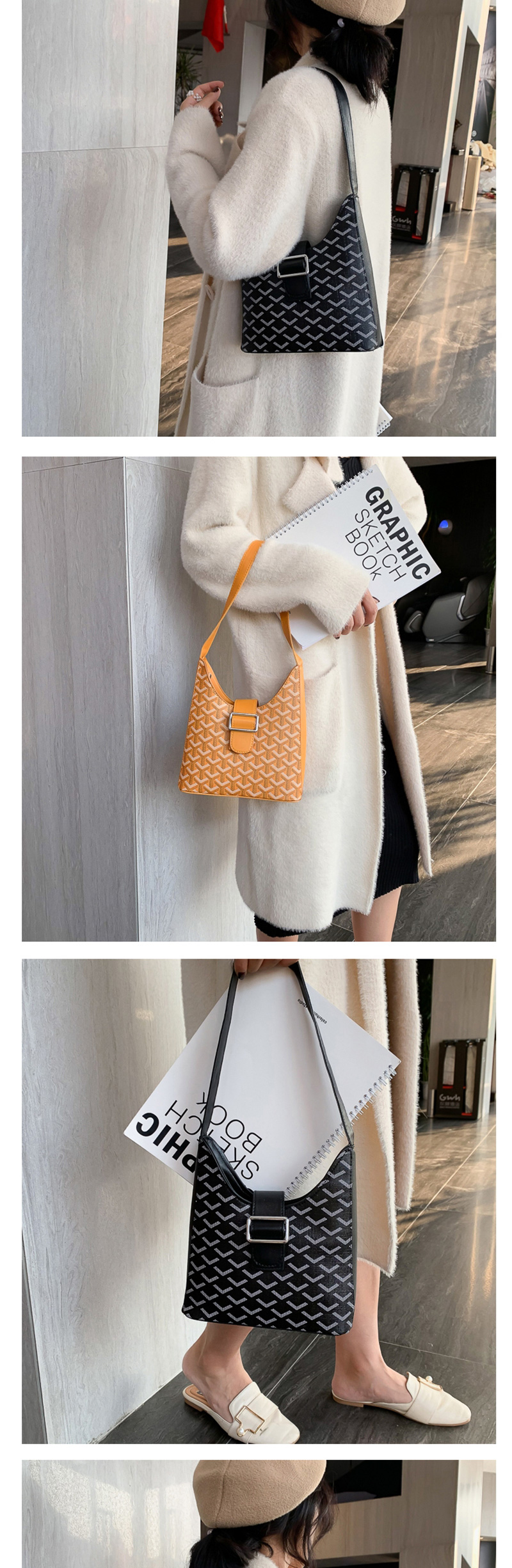 Fashion Yellow Printed Dog Tooth Shoulder Messenger Bag,Shoulder bags