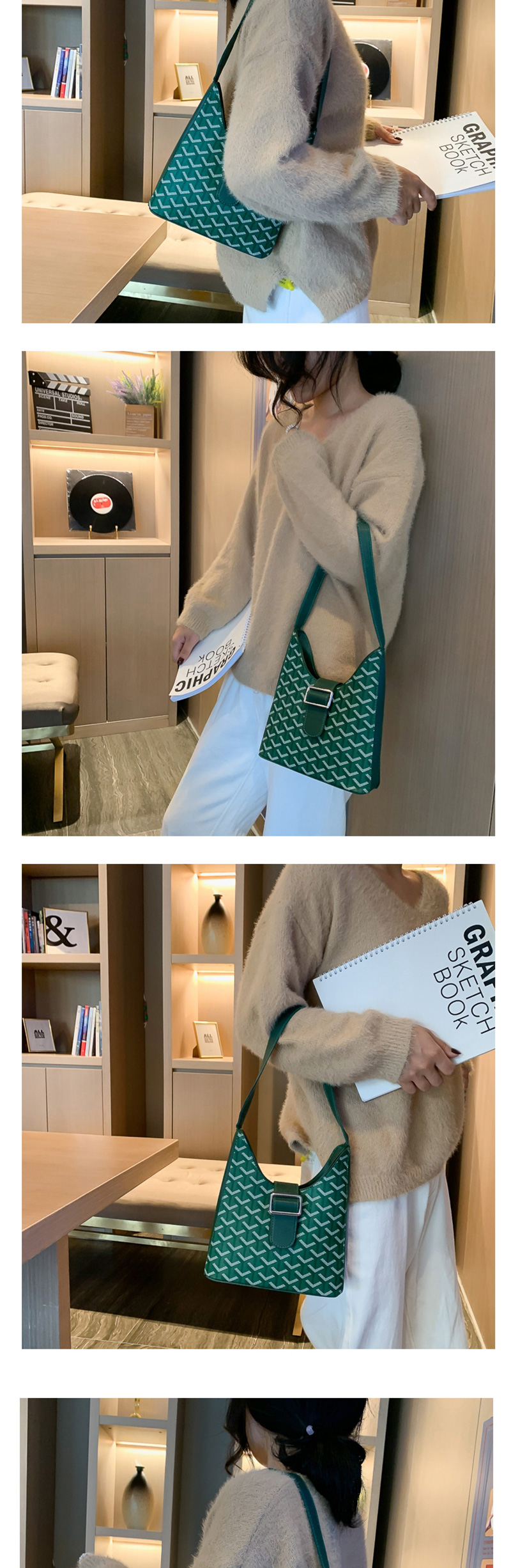 Fashion Green Printed Dog Tooth Shoulder Messenger Bag,Shoulder bags