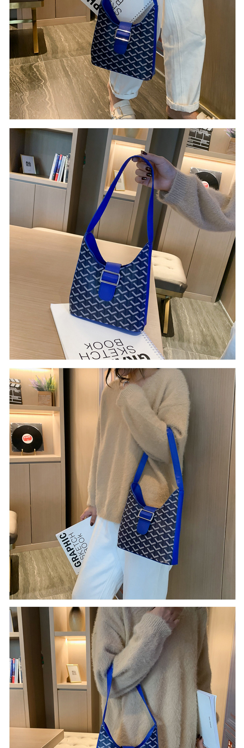 Fashion Blue Printed Dog Tooth Shoulder Messenger Bag,Shoulder bags