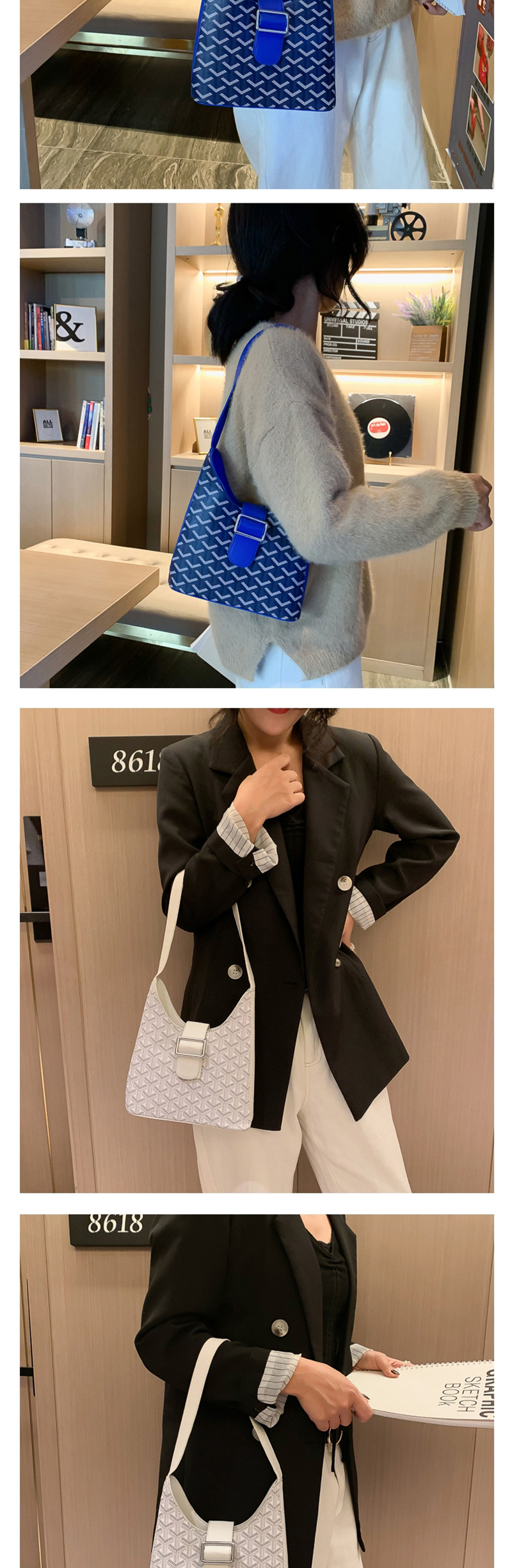 Fashion Blue Printed Dog Tooth Shoulder Messenger Bag,Shoulder bags