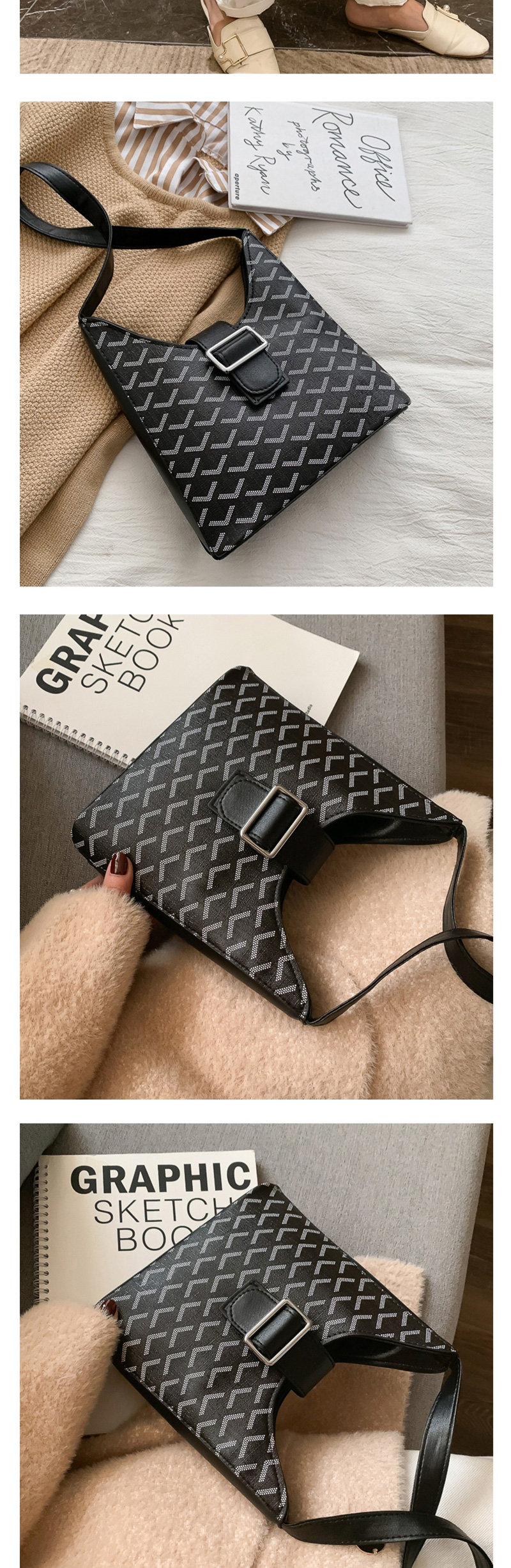 Fashion Black Printed Dog Tooth Shoulder Messenger Bag,Shoulder bags