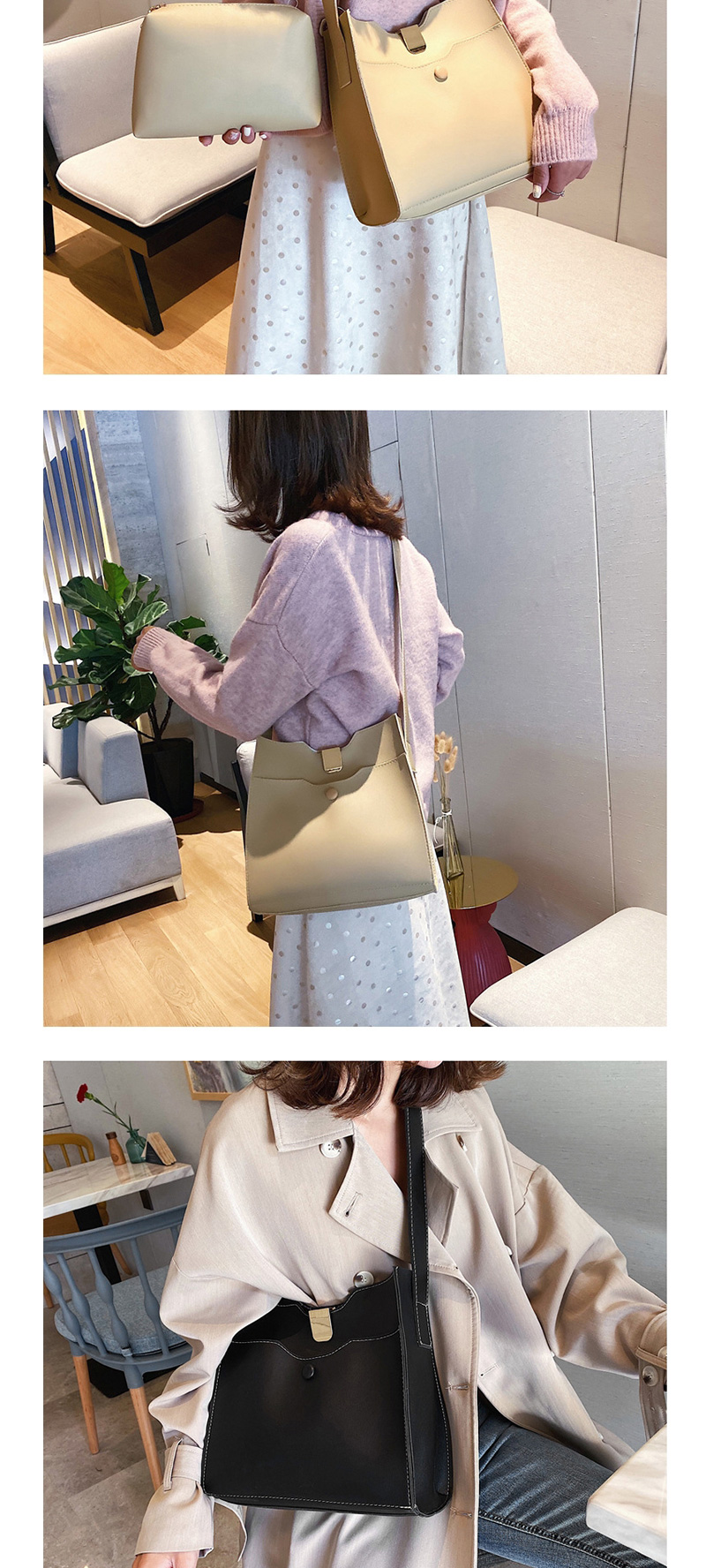 Fashion Black Lock Single Shoulder Messenger Bag,Shoulder bags