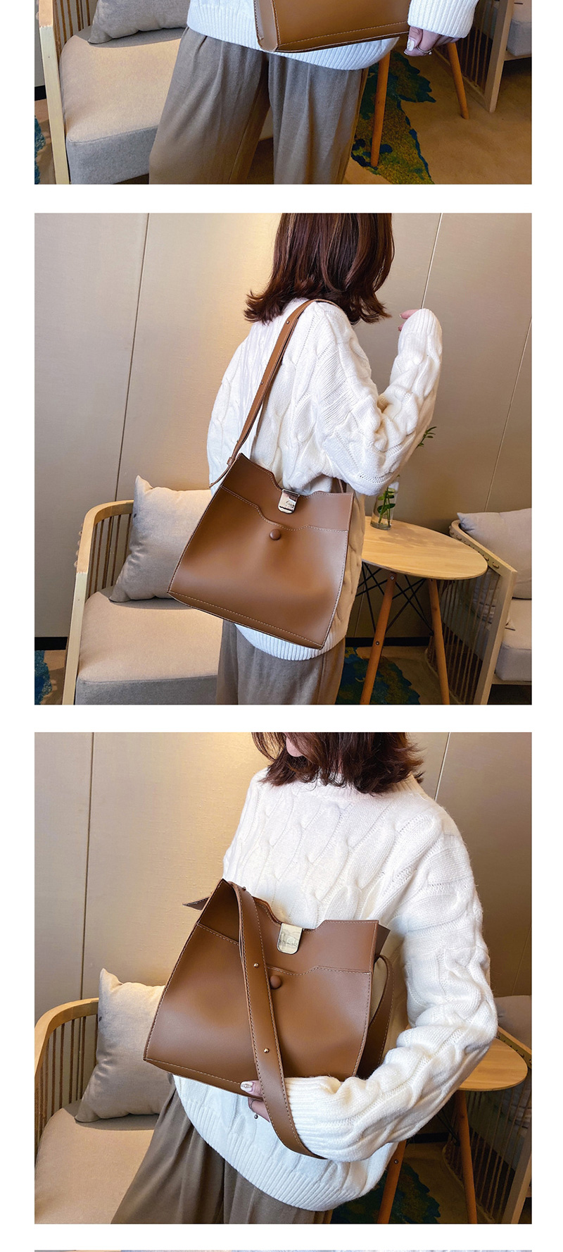 Fashion Black Lock Single Shoulder Messenger Bag,Shoulder bags