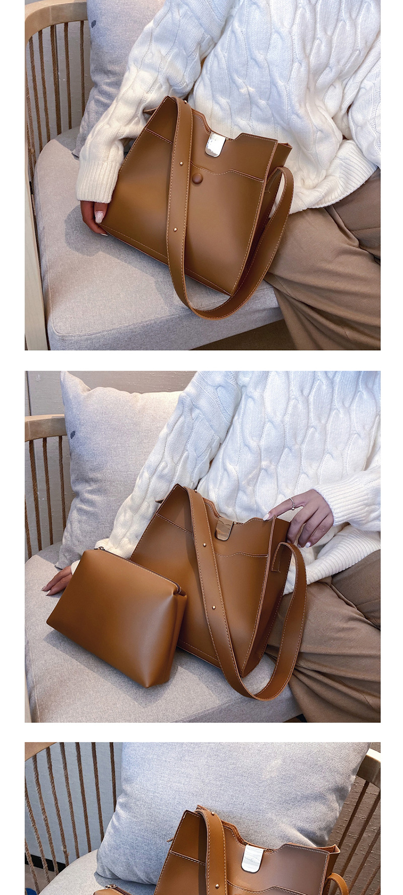 Fashion Brown Lock Single Shoulder Messenger Bag,Shoulder bags