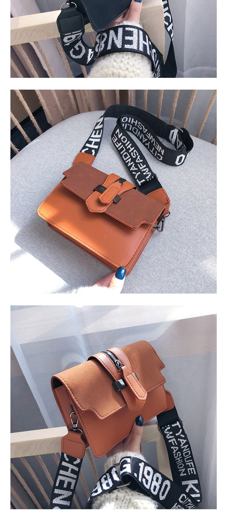 Fashion Brown Wide Shoulder Strap Scrub Stitching Shoulder Messenger Bag,Shoulder bags