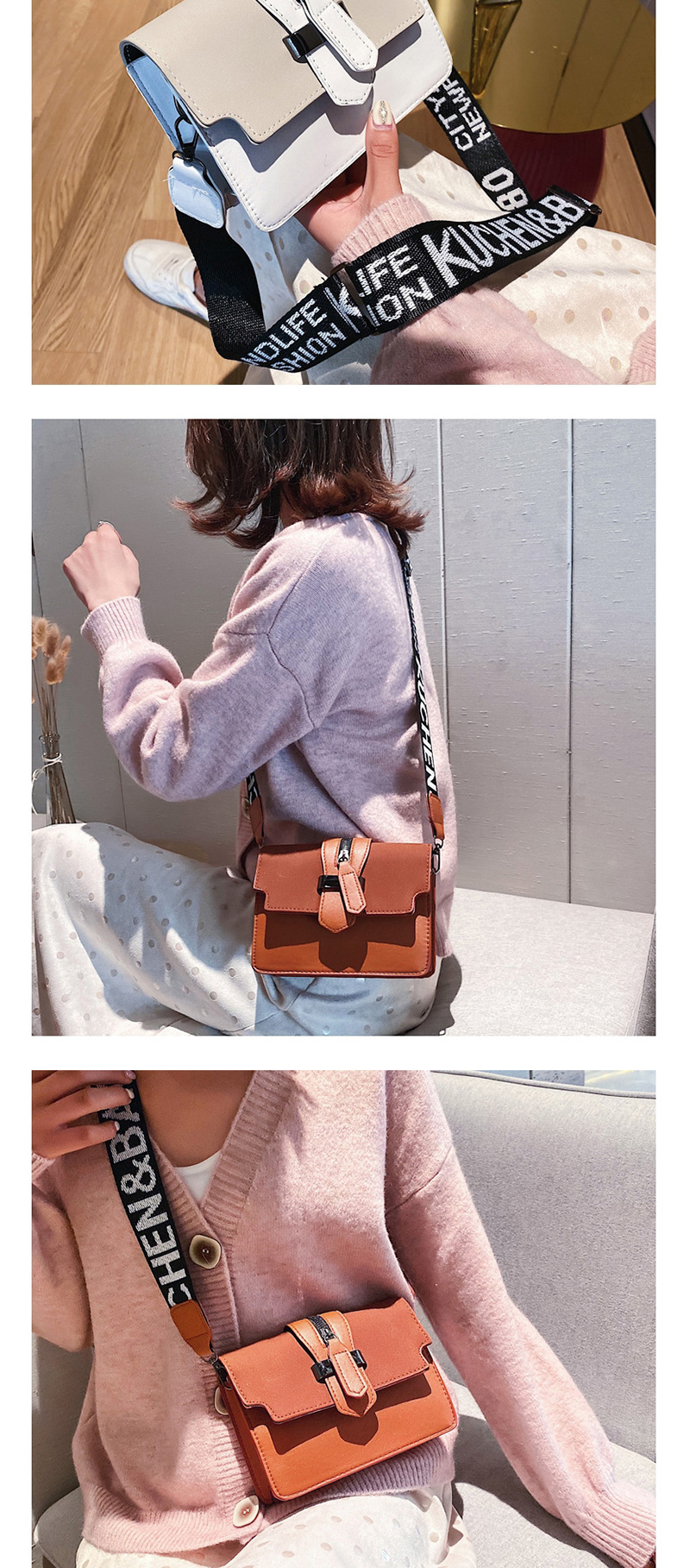 Fashion Brown Wide Shoulder Strap Scrub Stitching Shoulder Messenger Bag,Shoulder bags