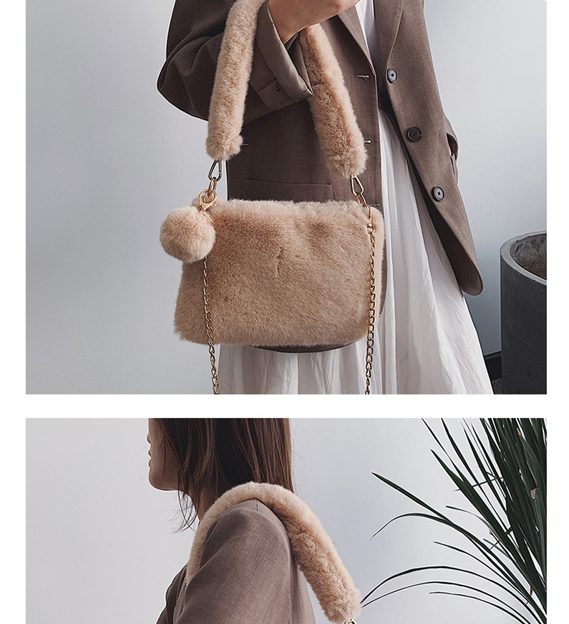 Fashion Khaki Chain Fur Single Shoulder Messenger Bag,Shoulder bags