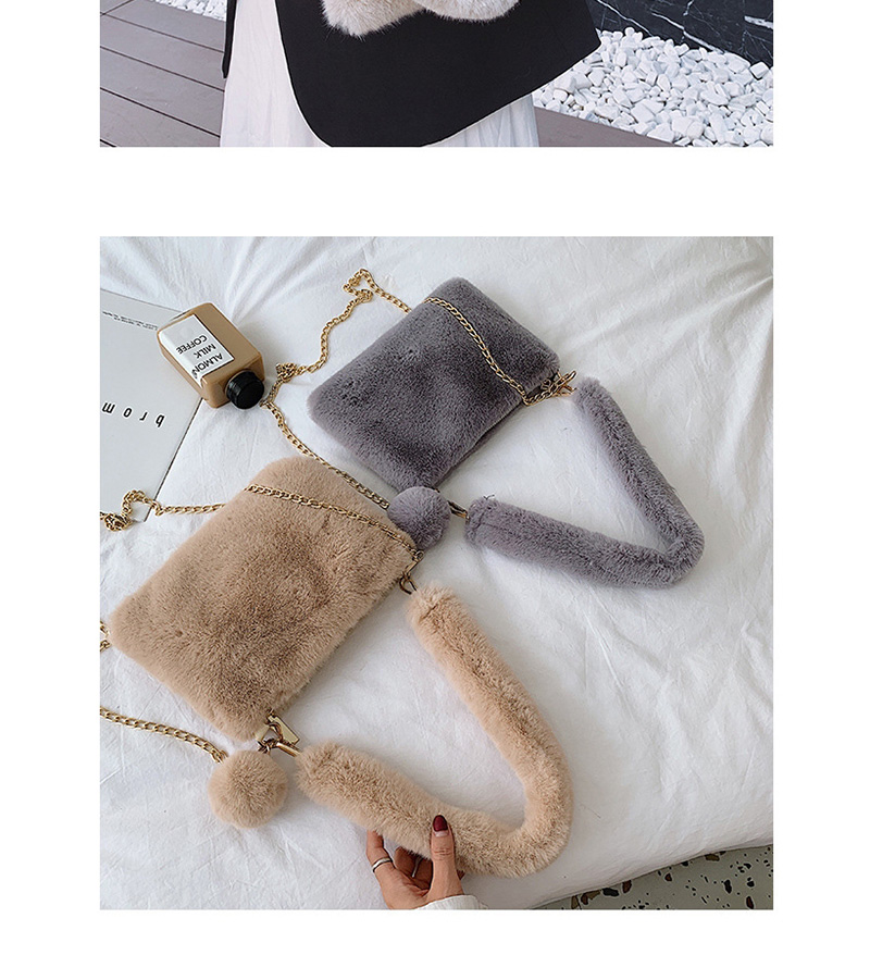 Fashion Gray Chain Fur Single Shoulder Messenger Bag,Shoulder bags