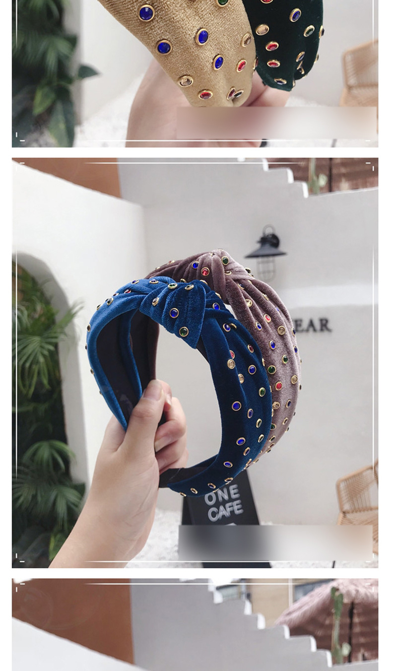 Fashion Cocoa Color Hot Drilling Knotted Wide-brimmed Headband,Head Band