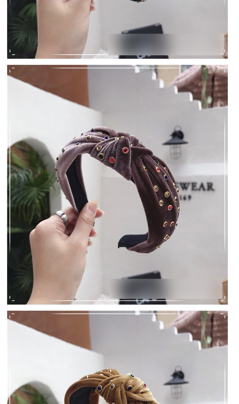Fashion Brown Hot Drilling Knotted Wide-brimmed Headband,Head Band