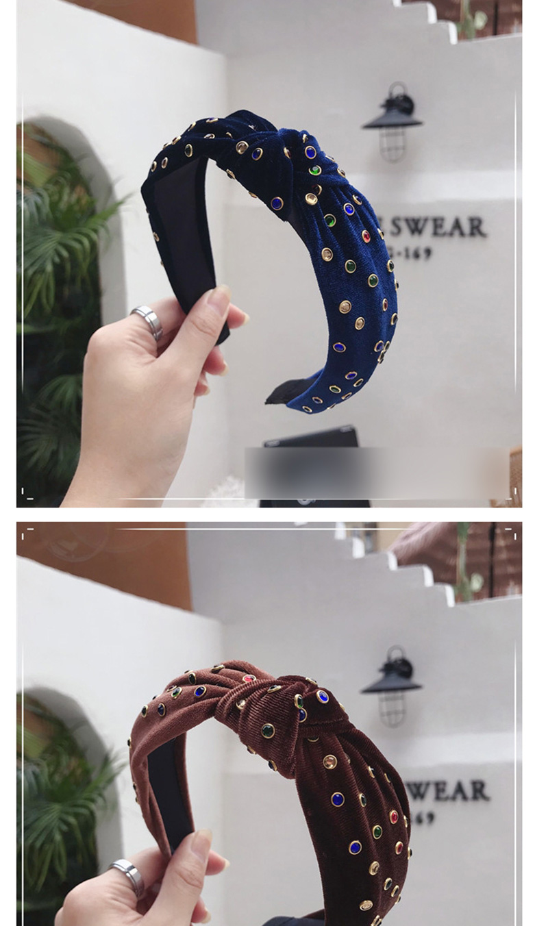 Fashion Hole Blue Hot Drilling Knotted Wide-brimmed Headband,Head Band